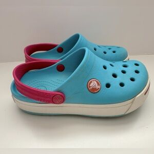 Kids Blue and Pink Crocs - Size 10/11